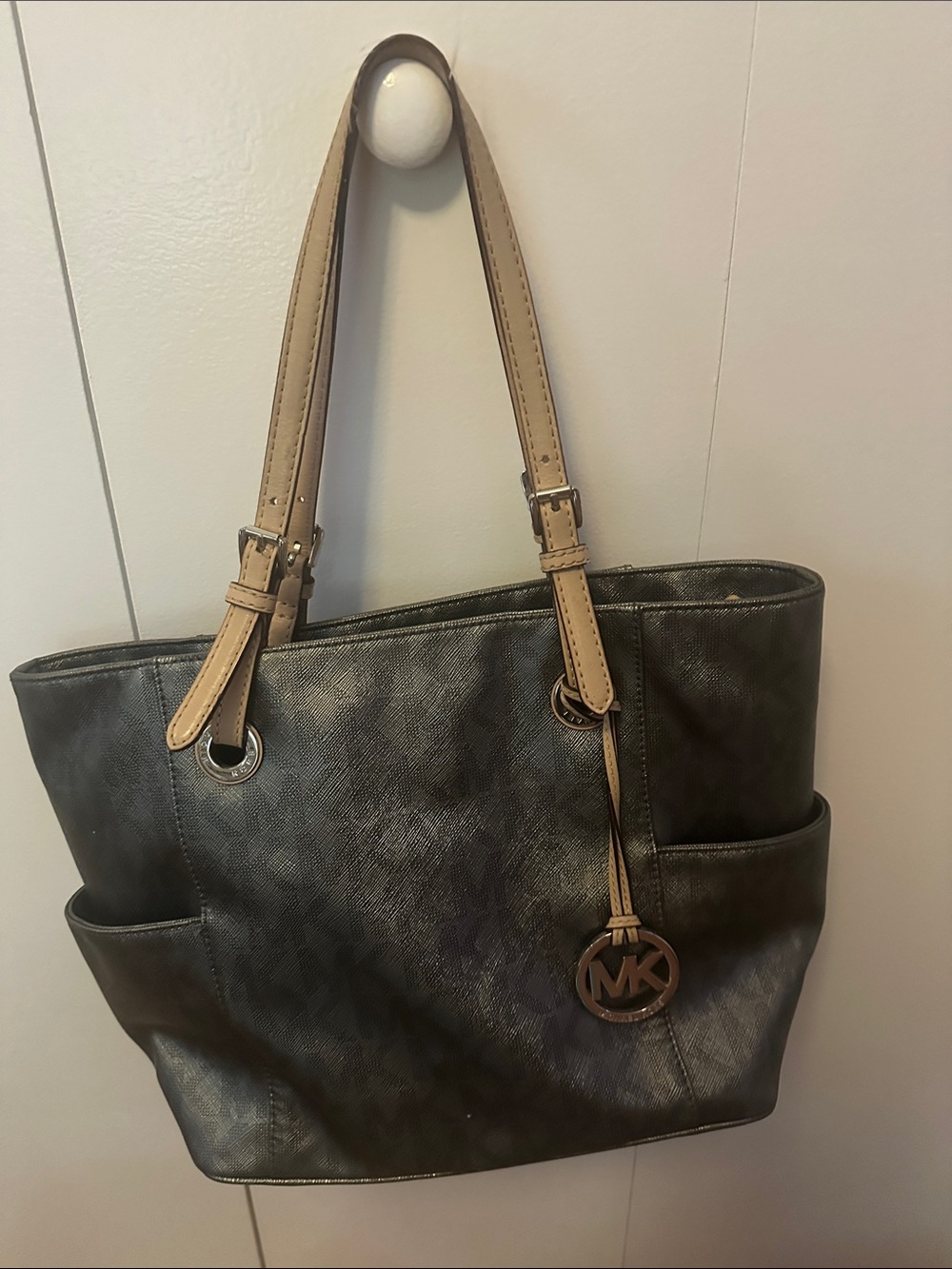 Michael Kors Metallic Tote with Tan Shoulder Straps